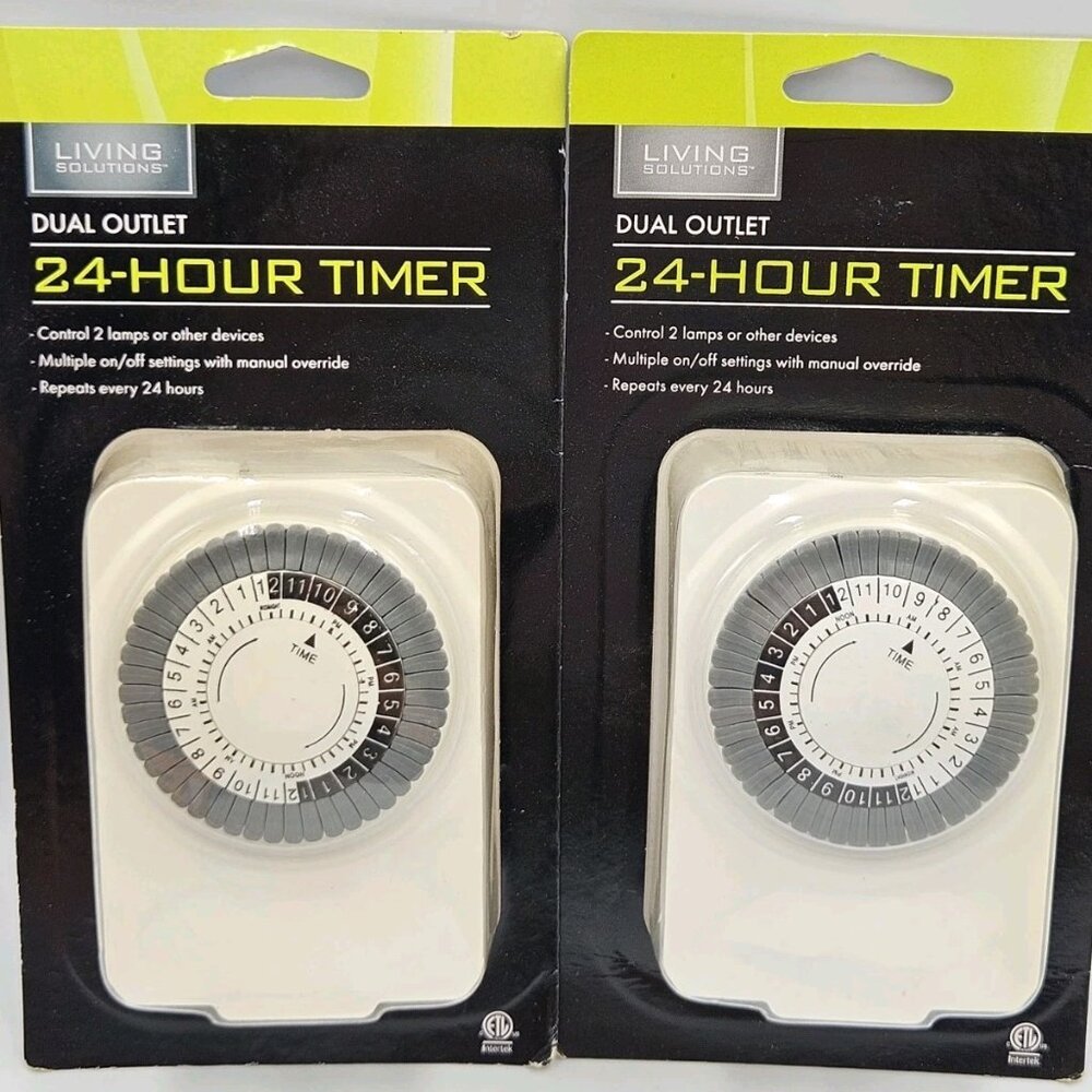 Lot Of 2 New Living Solutions Dual Outlet 24 Hour Timer For 2 Prong Plug Outlet